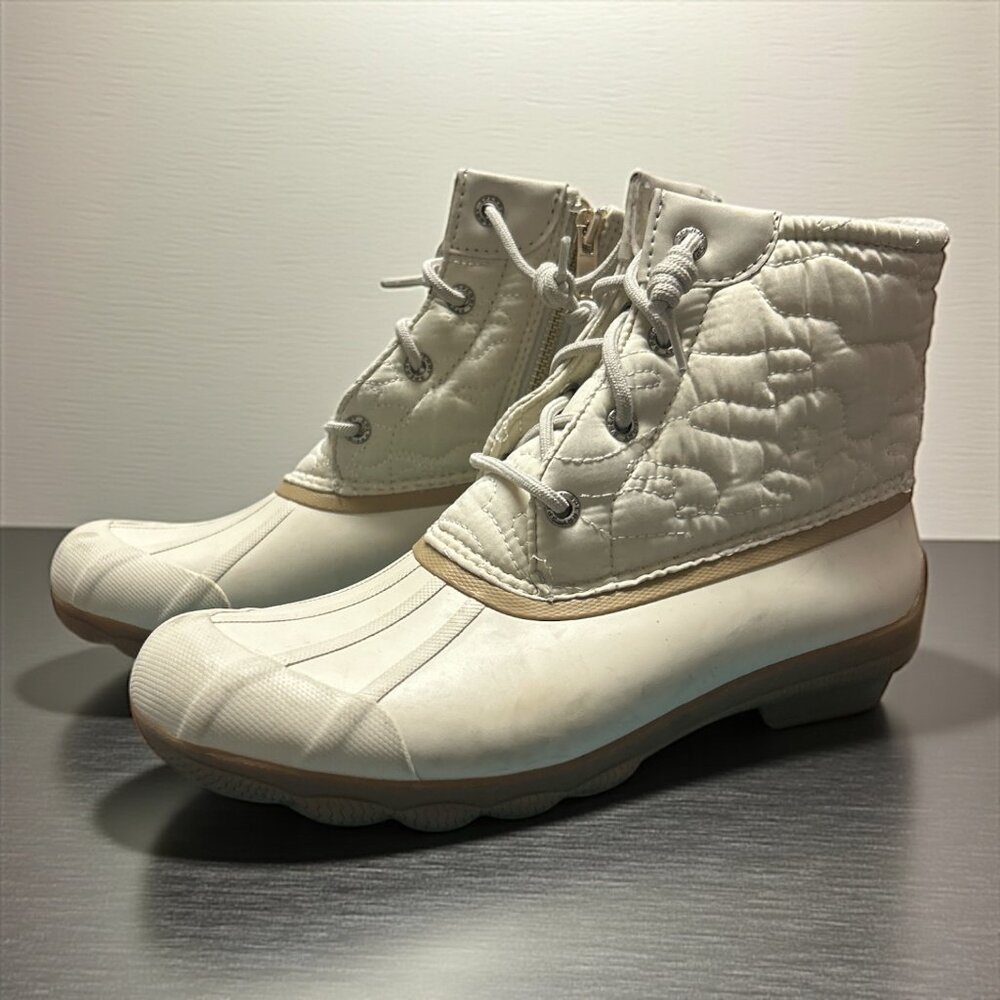 Sperry Saltwater Quilted Duck Boots Waterproof Womens Size 7 Ivory